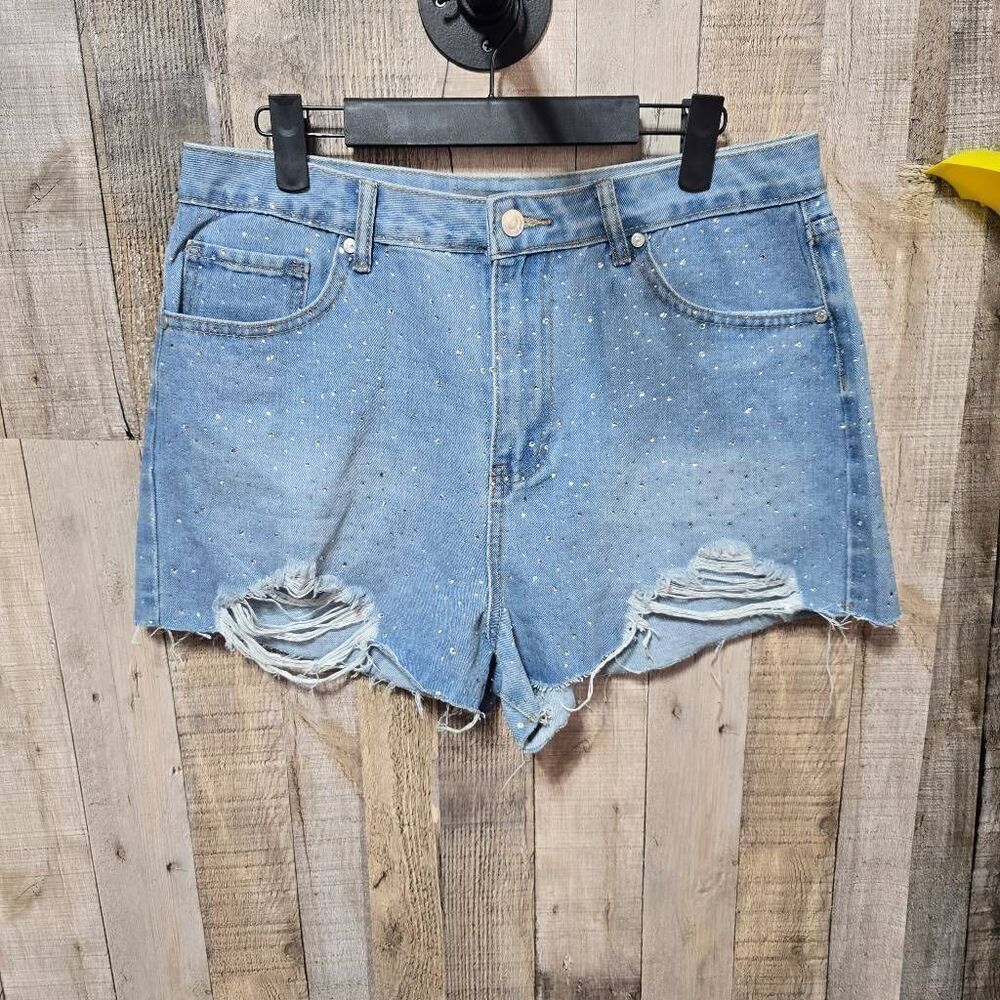 Cali 1850 Distressed Rhinestone McBling Denim Jean Shorts 11